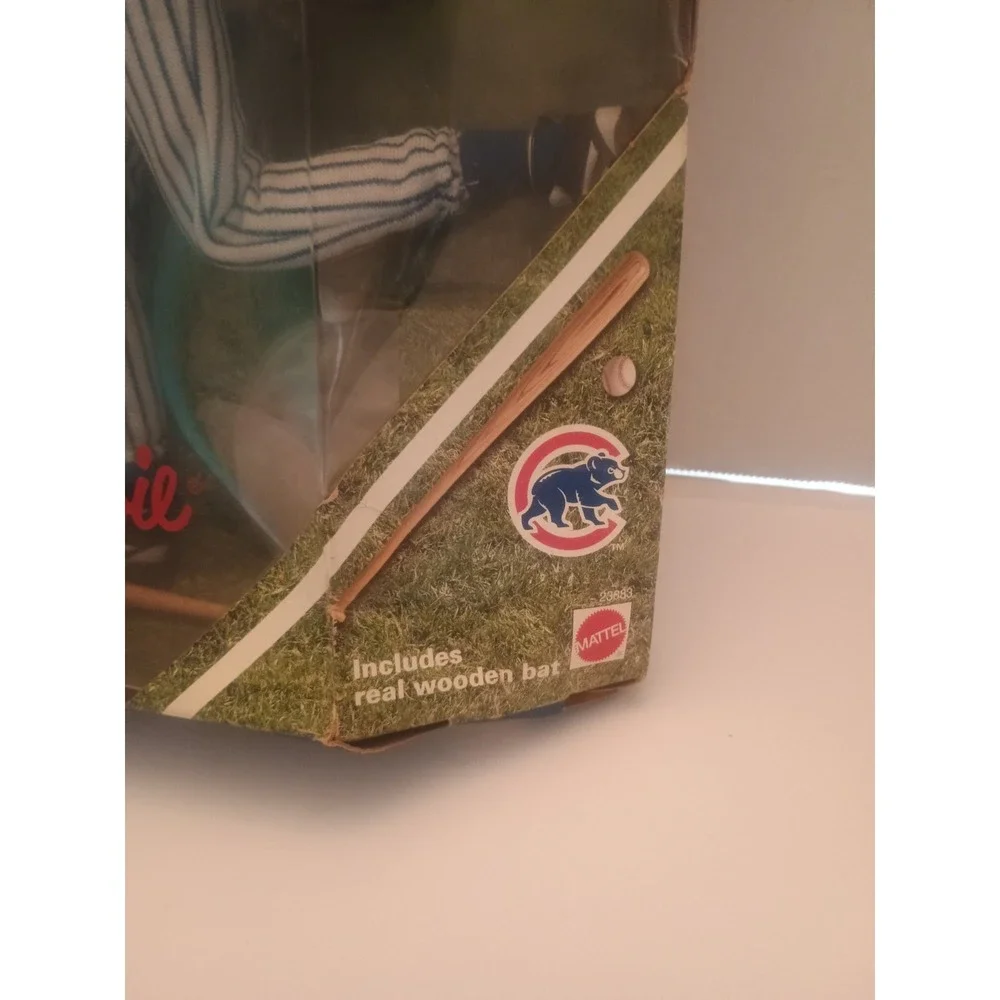 Vintage 1999 Mattel MLB Chicago Cubs Barbie Doll With Real Wooden Bat